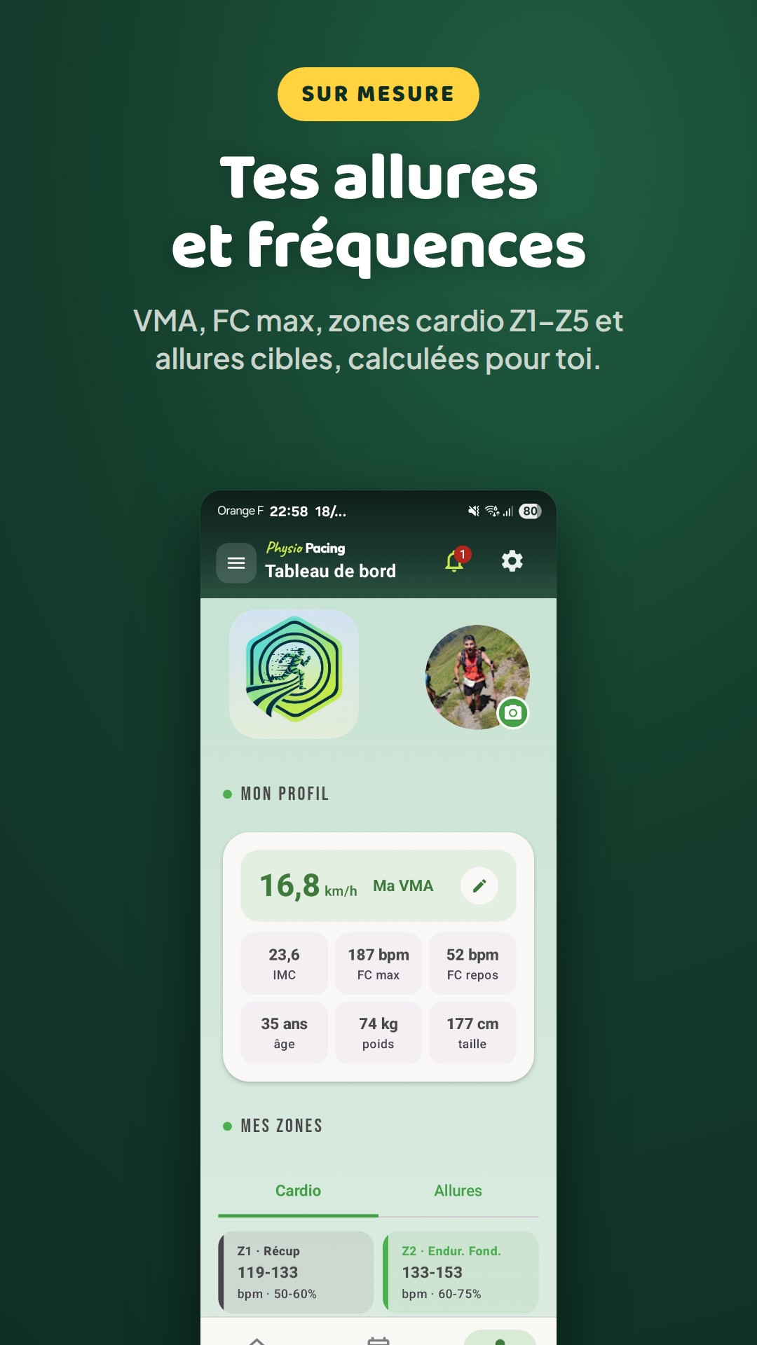 Zones cardio et allures
