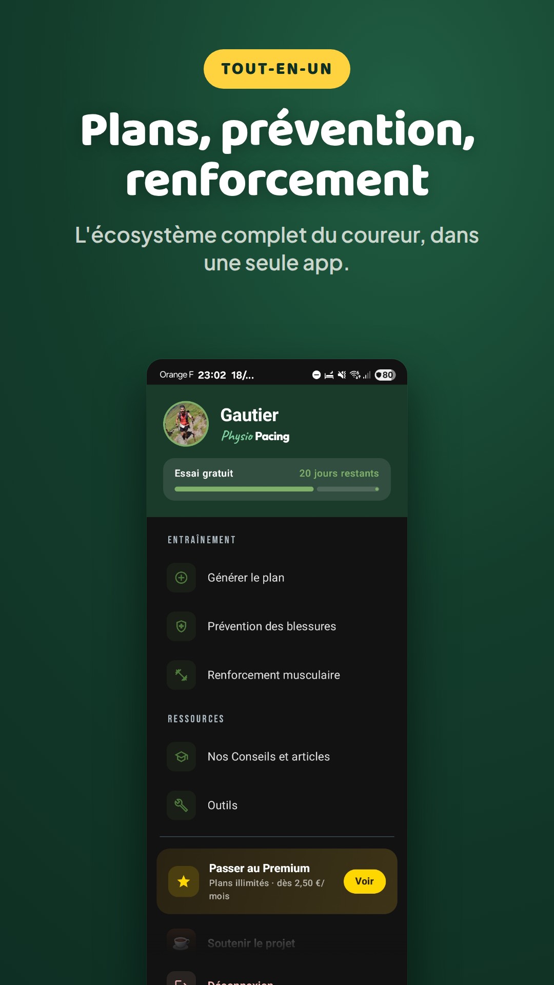 Aperçu de l'application Physio Pacing